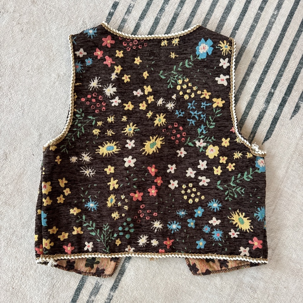 Boho Tapestry Tie Front Vest Festival Cottagecore Layering Coquette Girl brown - Picture 9 of 12